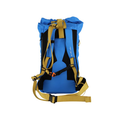 blue recycled mountaineering backpack