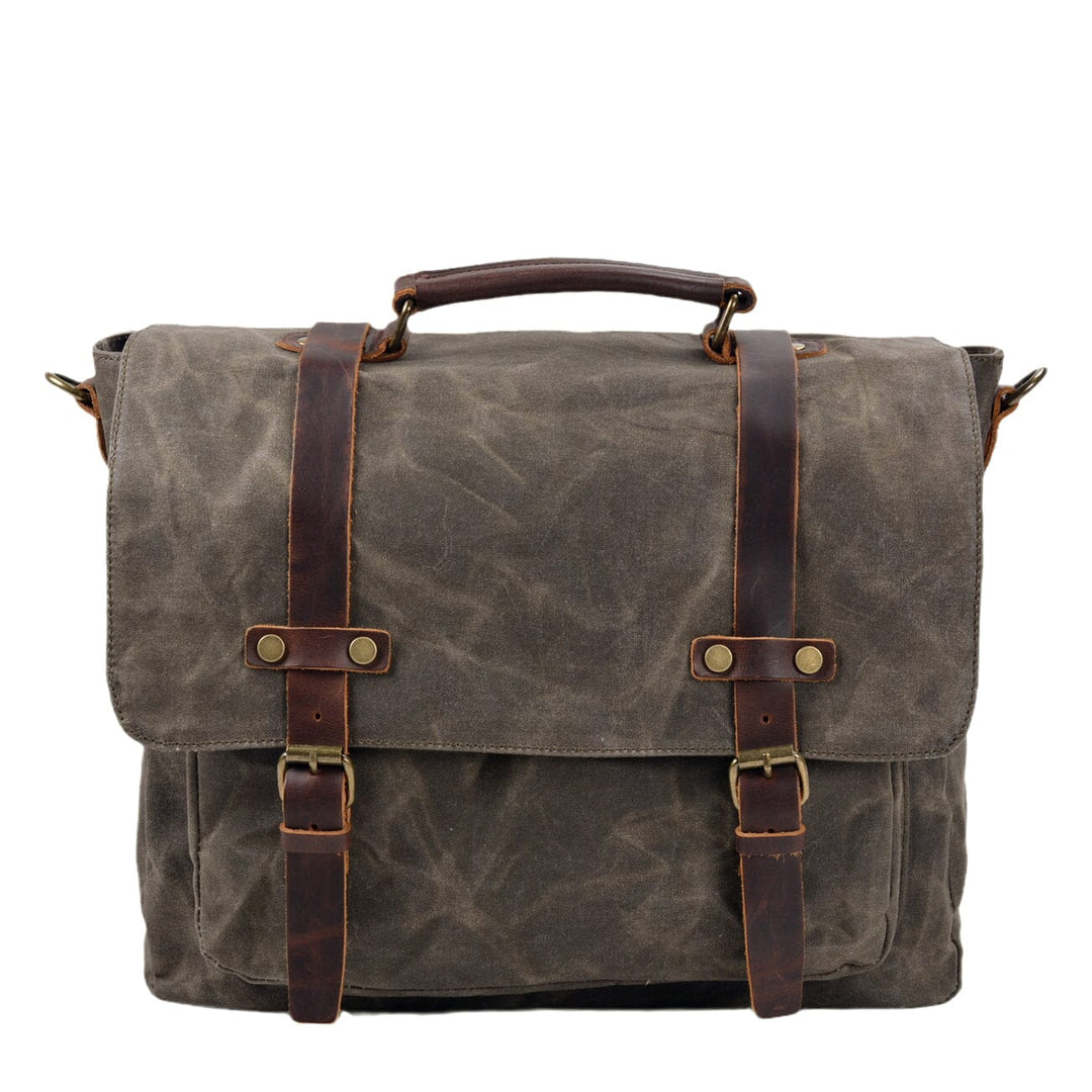 Canvas and Leather Messenger Bag - Dark Grey - 14 Waxed Canvas & Leather Courier Bag - 13