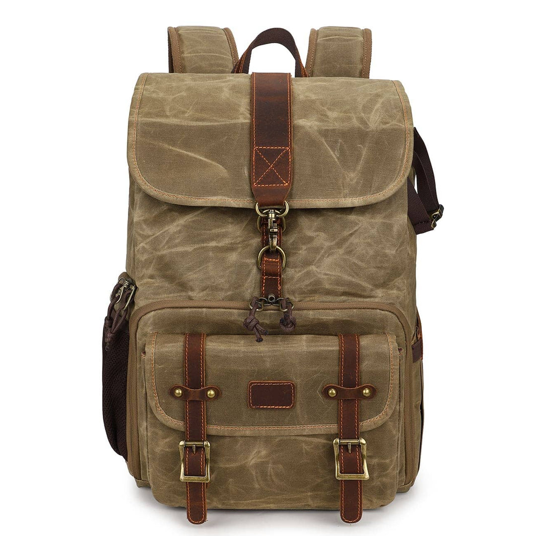 durable mini backpack canvas camera Canvas Camera Backpack - Army Green - 15" Padded Laptop Pocket - Removable Foam Insert & Lens Pouch - Weatherproof Waxed Canvas - 22L