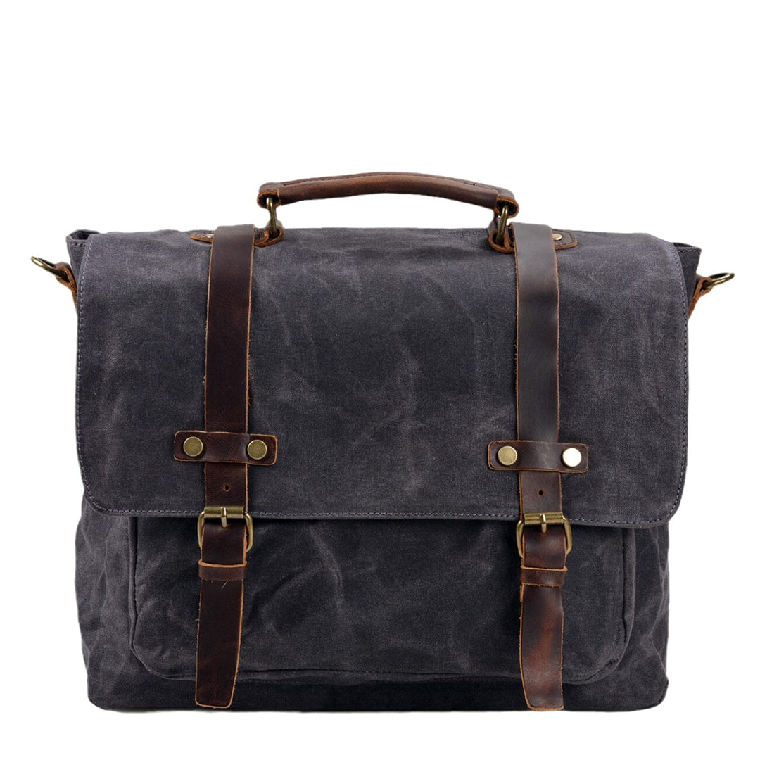 Canvas and Leather Messenger Bag - Dark Grey - 14 Waxed Canvas & Leather Courier Bag - 13