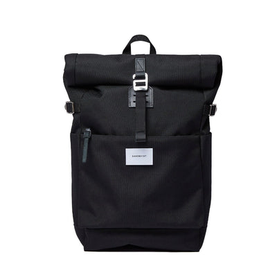 eco friendly urban roll top backpack ilon sandqvist black color front view