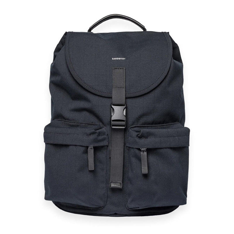 Sandqvist Everyday Rucksack in black, front view on white background