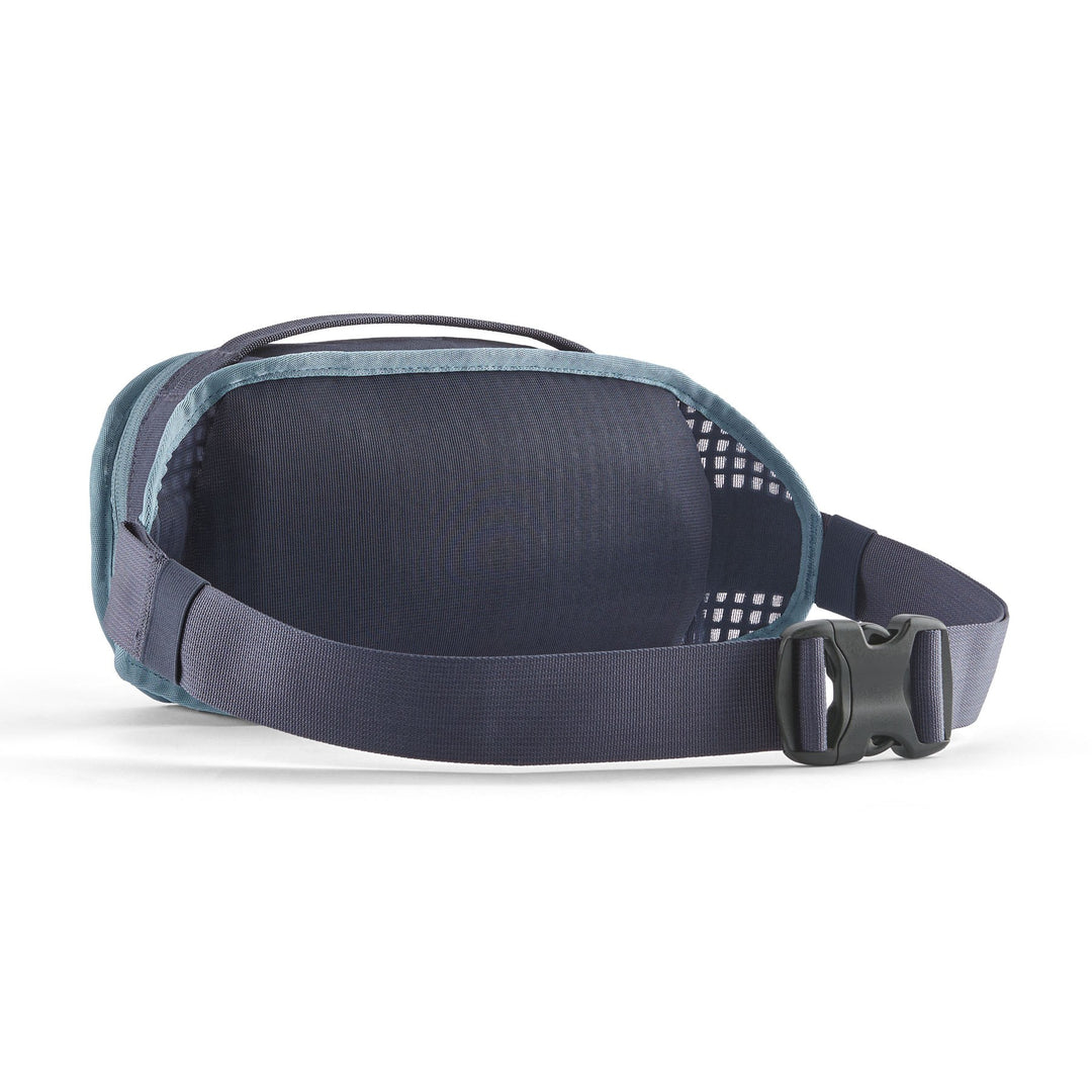 Fieldsmith Hip Pack 5L in Smolder Blue, back view with breathable airmesh panel and adjustable waist belt