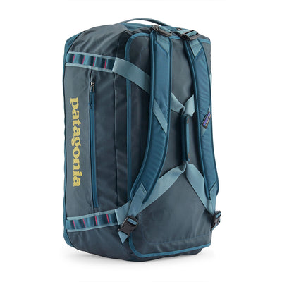 Front view of the Patagonia 55L Black Hole Duffel in tidal teal, minimalist and practical