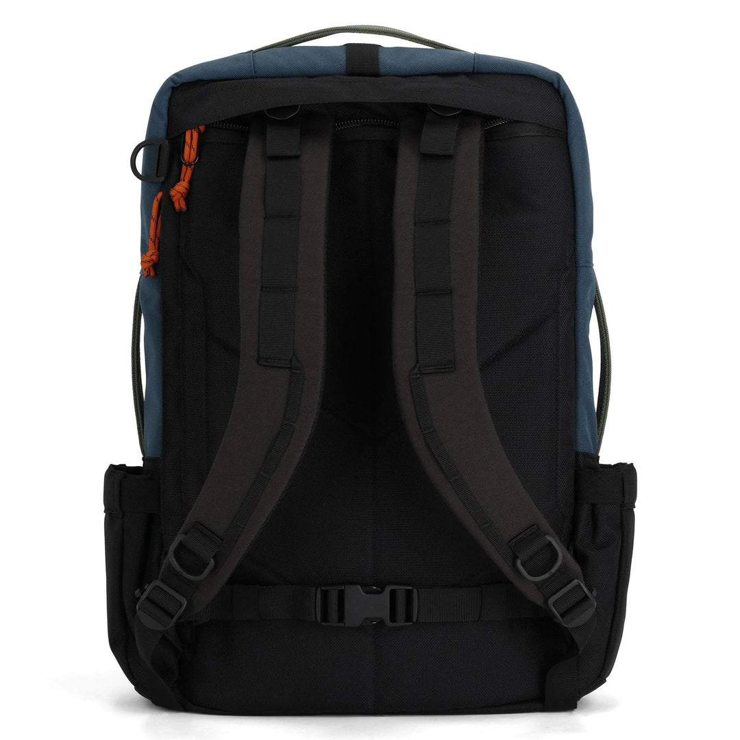 Global Travel Bag 30L in Woodland and Forest — back panel with stowable padded shoulder straps
