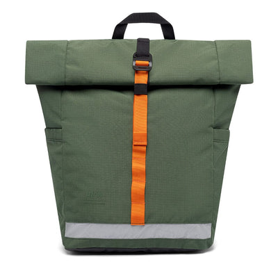 front view of the green environmentally friendly backpack from Lefrik brand