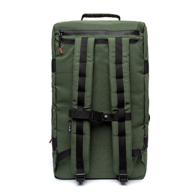 green ethical travel convertible backpack back view