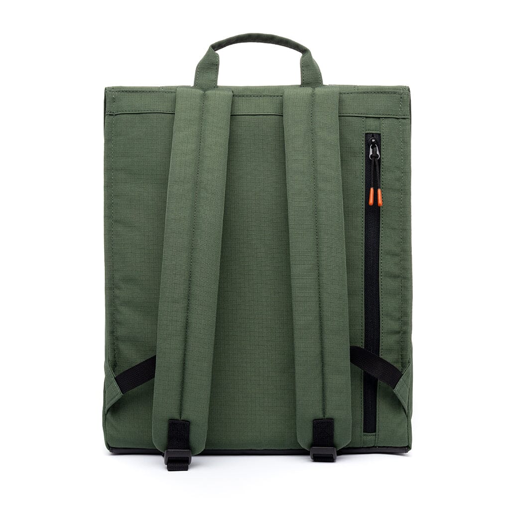 recycled laptop backpack, green color, back view
