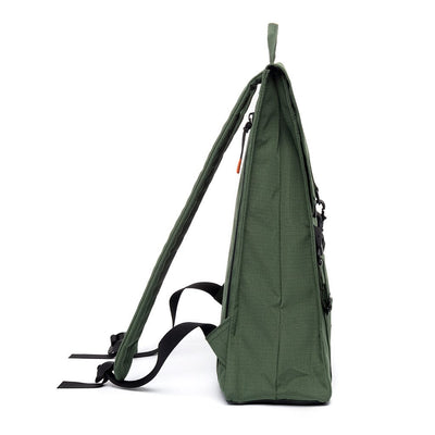 recycled laptop backpack, green color, side view