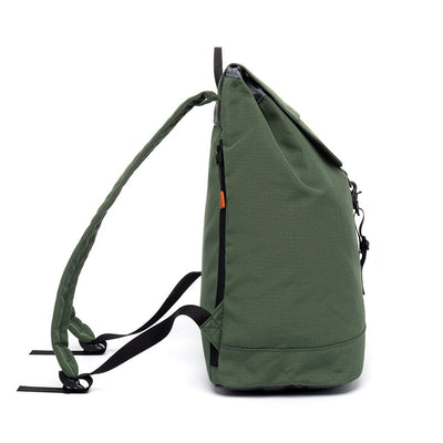 side view of the green sustainable laptop backpack from Lefrik brand