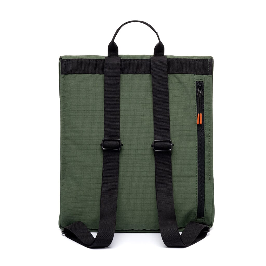 back view of the pine green sustainable backpack from Lefrik