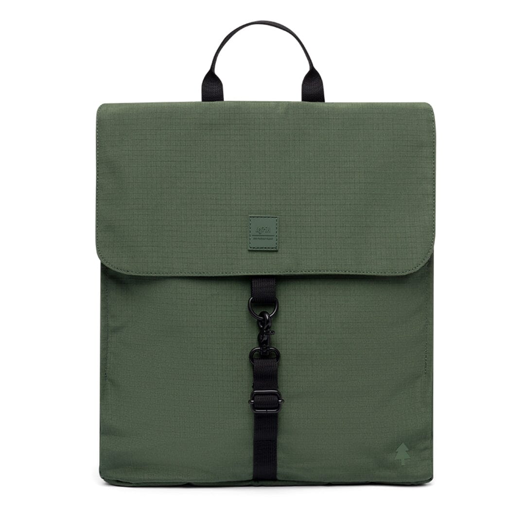 front view of the pine green sustainable backpack from Lefrik