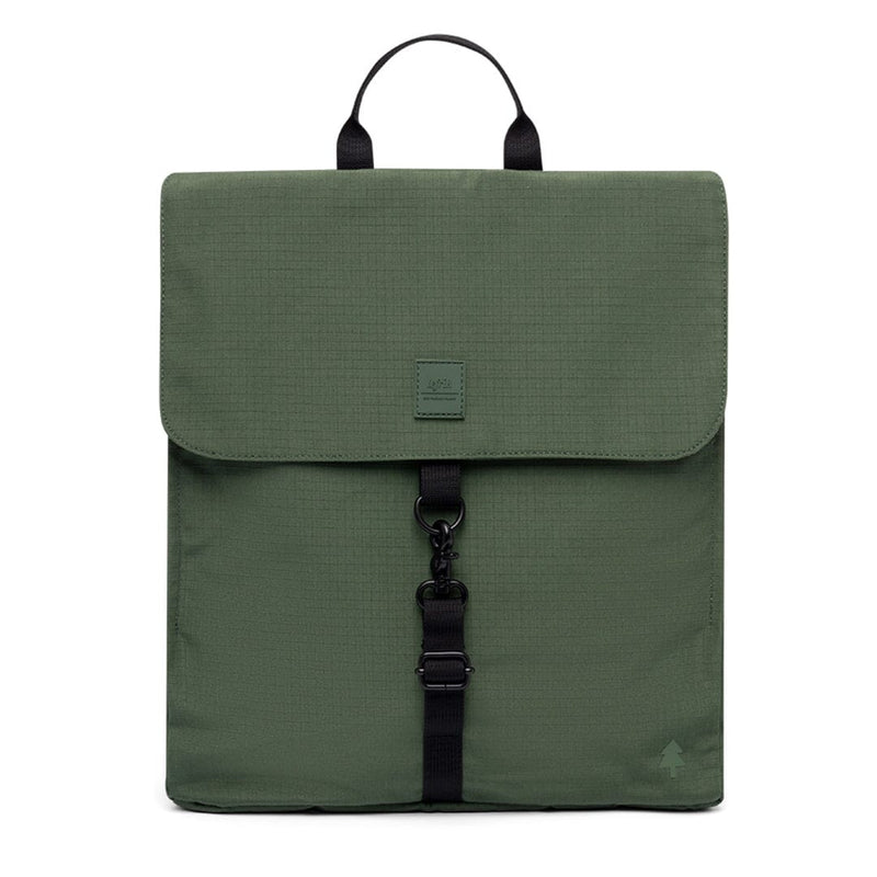 front view of the pine green sustainable backpack from Lefrik