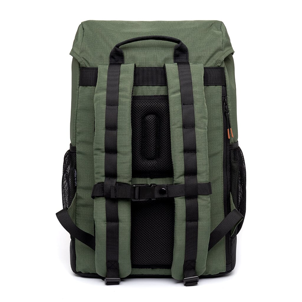 back view of the green sustainable travel backpack from Lefrik brand