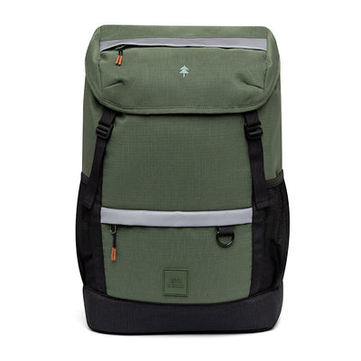 front view of the green sustainable travel backpack from Lefrik brand