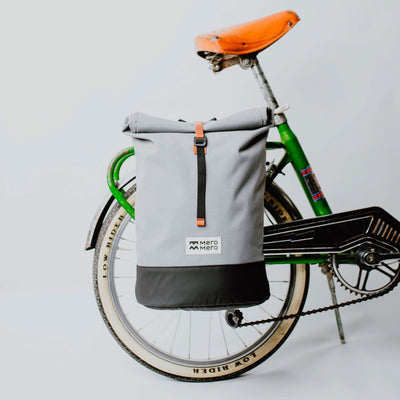 grey environmentaly friendly bicycle backpack mero mero