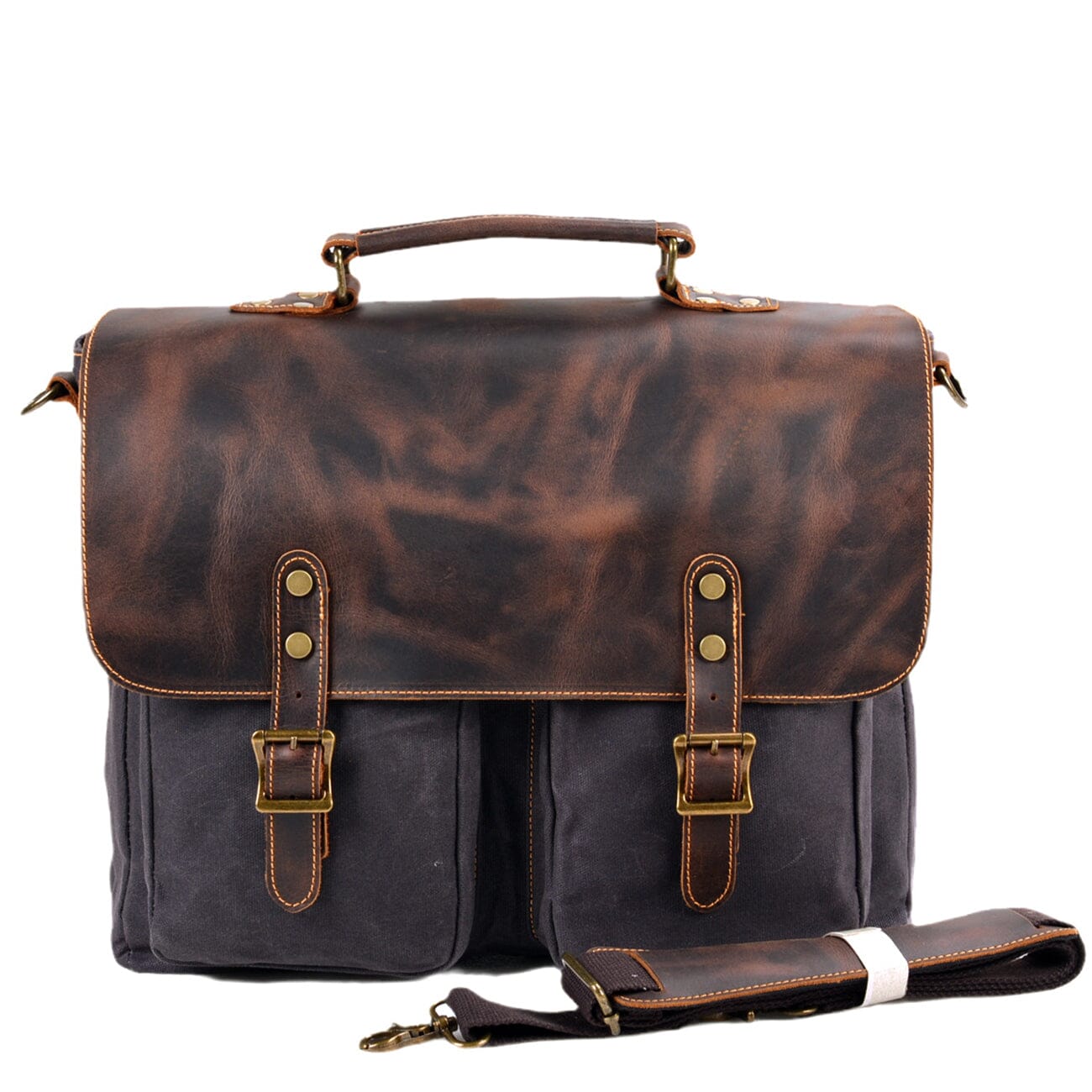 Personalized Full Grain Leather Canvas Messenger Bag Mens Waxed Canvas  Briefcase Canvas Laptop Bag Satchel Bag Men