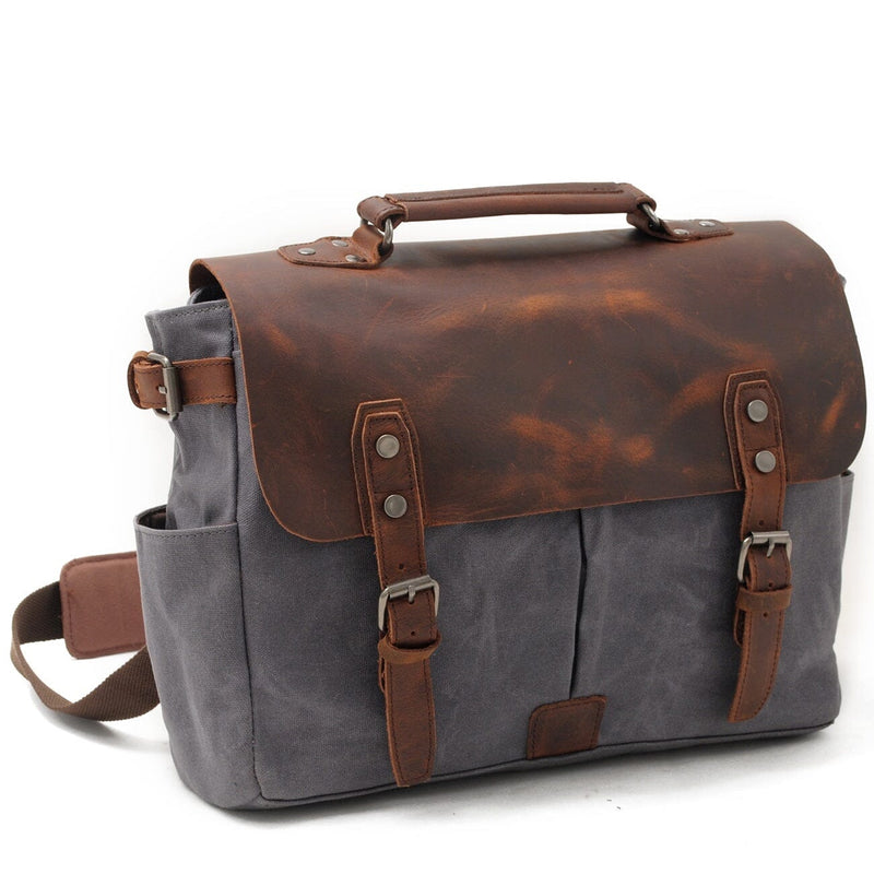 grey vintage canvas messenger bag