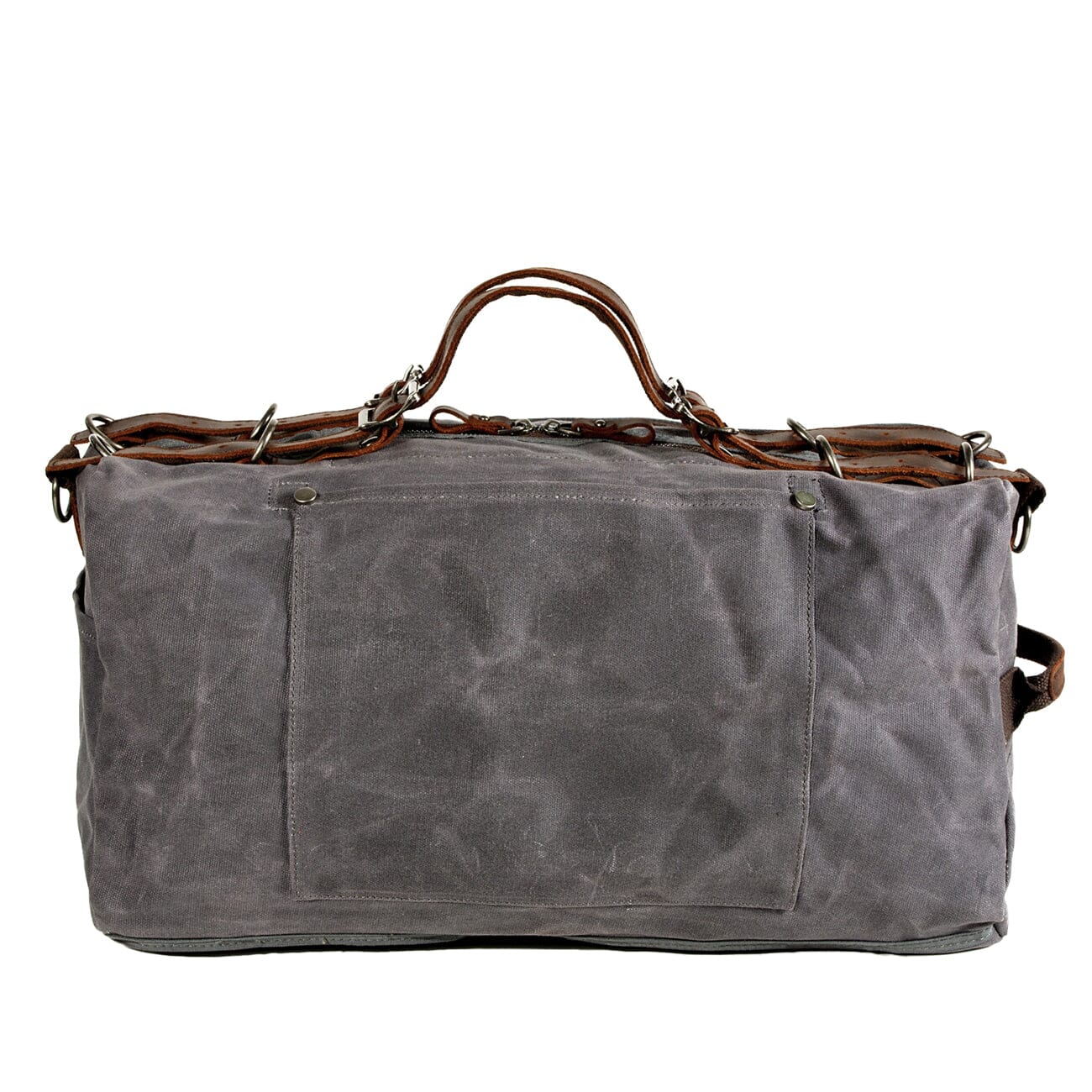 grey vintage sports duffle bag front