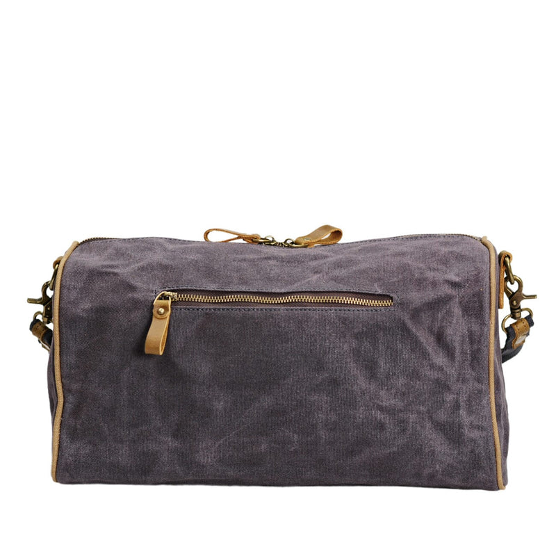 grey waxed canvas leather sling bag back