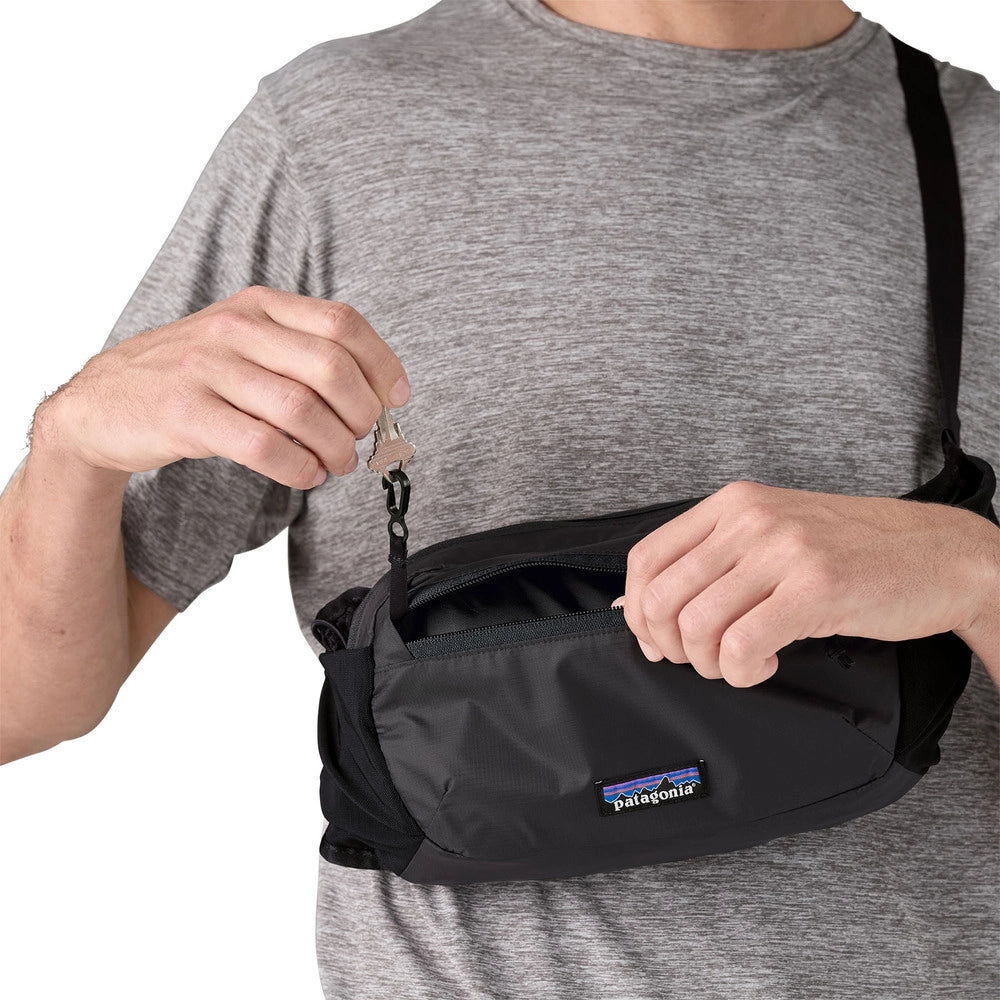Close-up of internal key clip on the Terravia Hip Pack for secure storage