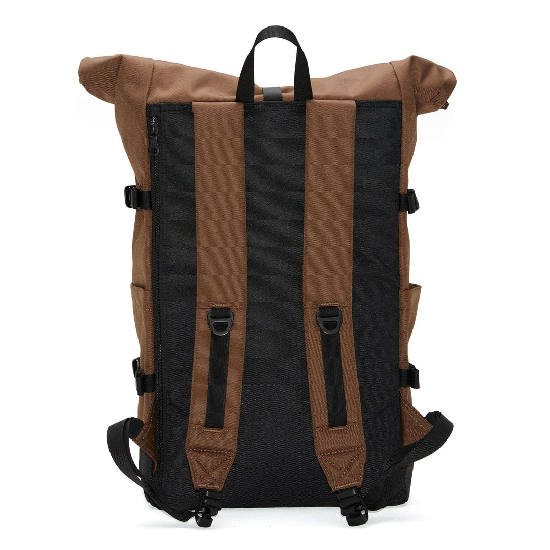 Rear view with padded ergonomic shoulder straps and top grab handle