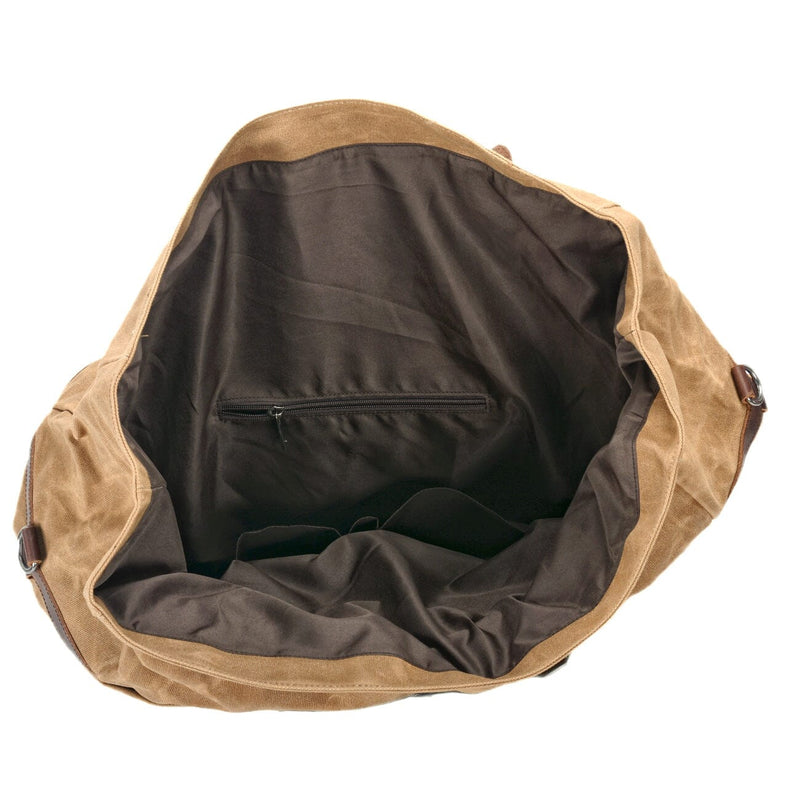 interior compartments pockets Waxed Canvas Duffle Bag