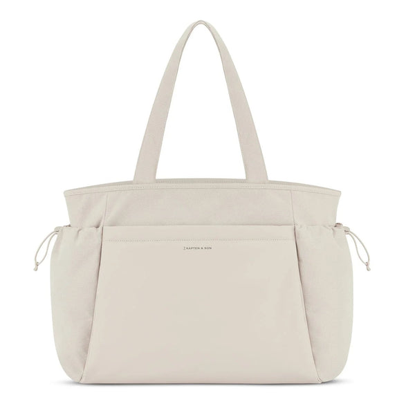 Kapten & Son Hellvi Large shoulder bag in sandstone — vegan leather front panel with drawstring pockets