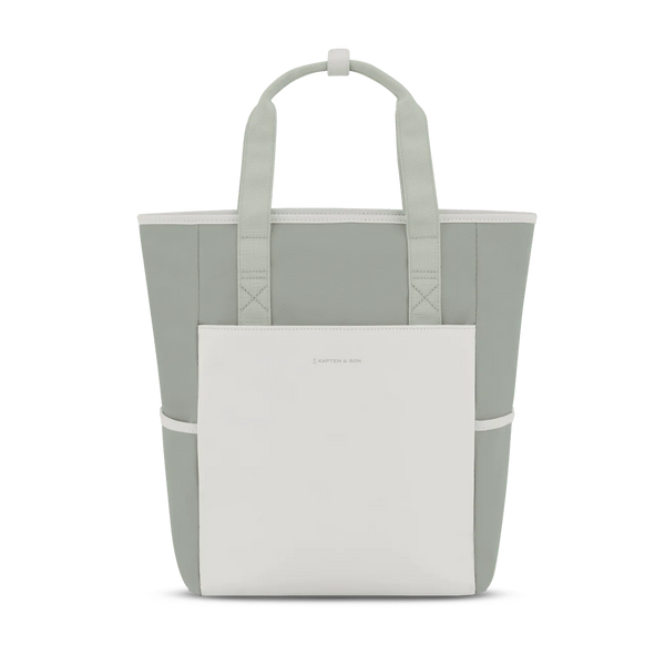 Kapten & Son Lindby convertible tote bag in muted sage — vegan leather front panel
