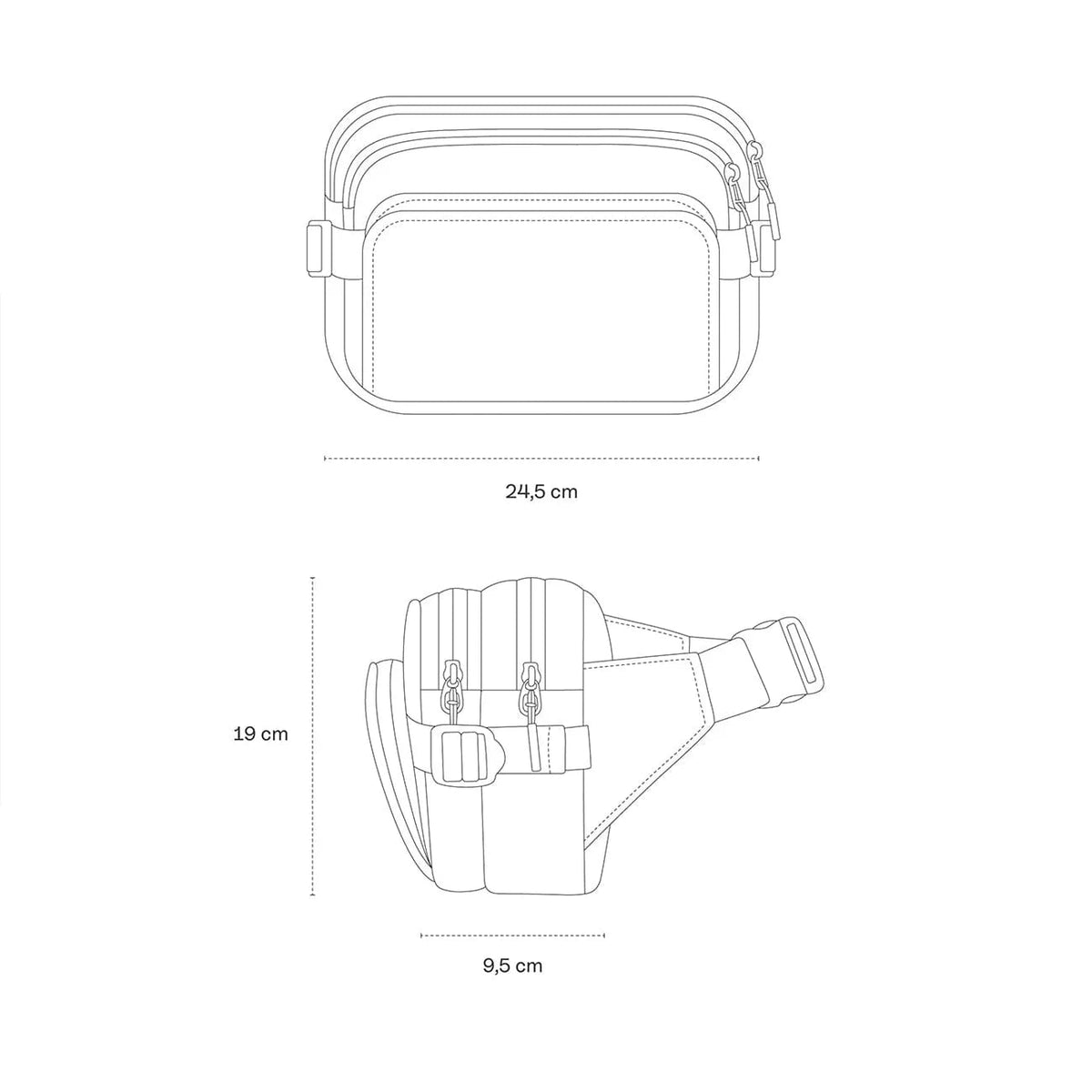Kapten & Son Lisbon crossbody dimensions — 24.5cm width, 19cm height, 9.5cm depth