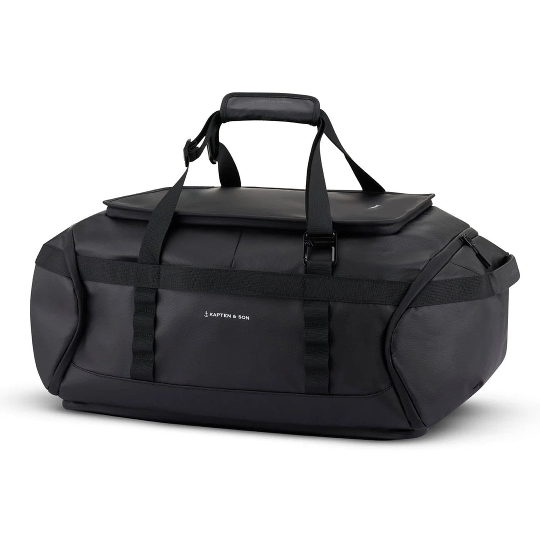 Kapten & Son Lisbon Duffle Backpack Large 70L in black — side view with grab handles