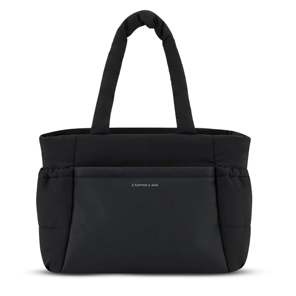 Kapten & Son Hellvi Cloud Medium shoulder bag in black — padded puffer design with front zip pocket