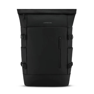 Kapten & Son Helsinki Pro Backpack in all black — rolltop laptop backpack with clamshell opening and side compression straps
