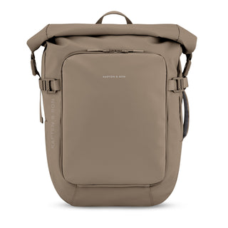 Kapten & Son Lisbon Pro Backpack in walnut — front view with rolltop and front zip pocket