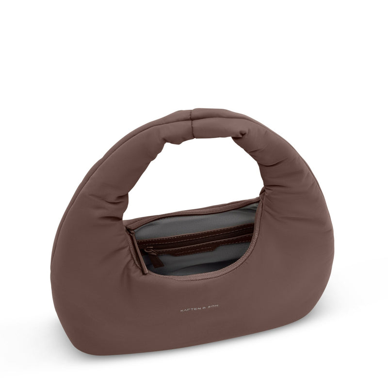 Chocolate brown Skara Cloud Shoulder open, grey lining and inner zip pocket