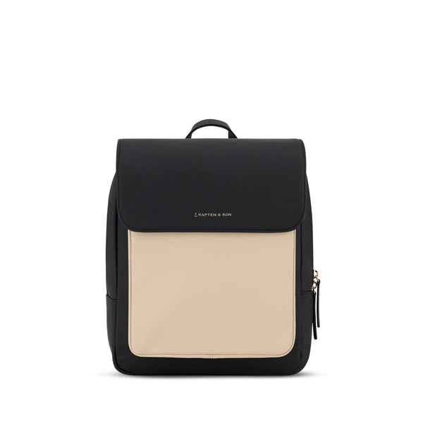 Kapten & Son Tromso Small Backpack in cream black — two-tone compact flap backpack with cream front panel