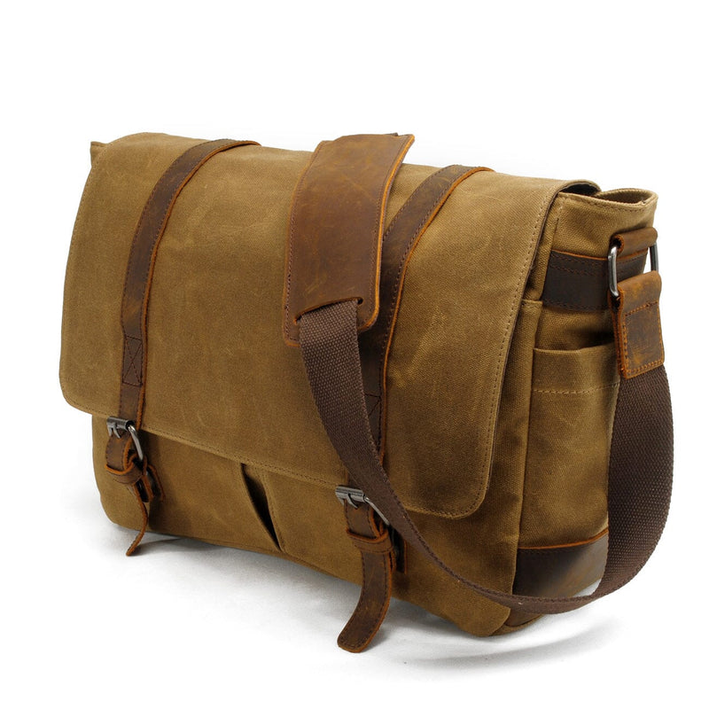 khaki 15 inch laptop messenger bag side