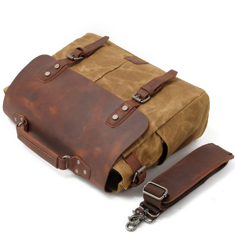 khaki canvas courier bag