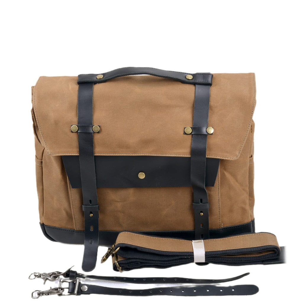 Sacoche Latérale Moto Vintage En Toile Cire Imperméable - Khaki, 25x23x6.5 Cm - Pour Cadre, Rangement Outils, Style Rétro