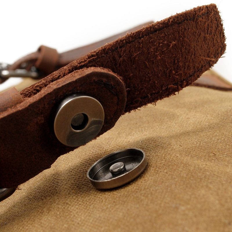 khaki cloth messenger bag