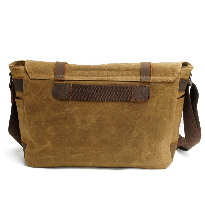 khaki mens laptop messenger bag back