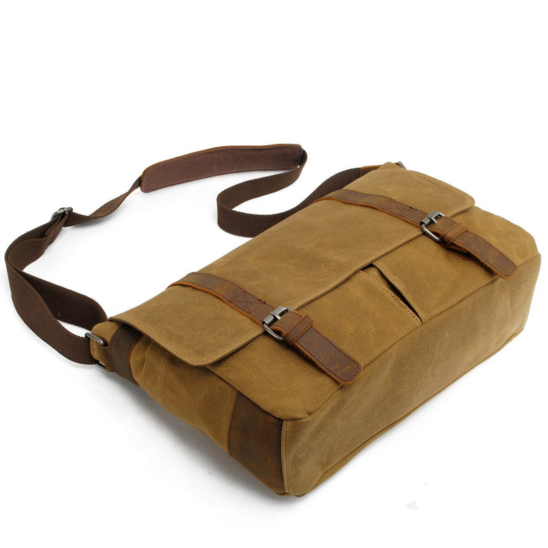 khaki over the shoulder laptop shoulder bag