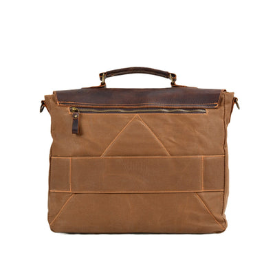 khaki vintage canvas messenger bag back view anti theft zipped pocket