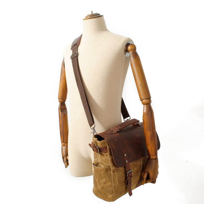 khaki vintage canvas messenger crossbody bag