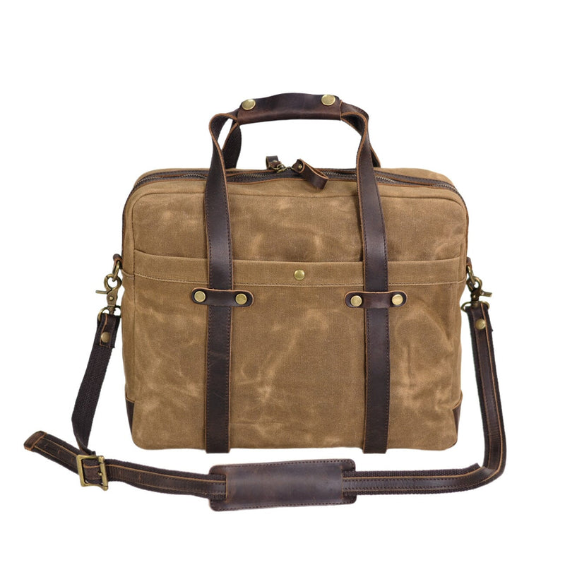 khaki waxed canvas briefcase front