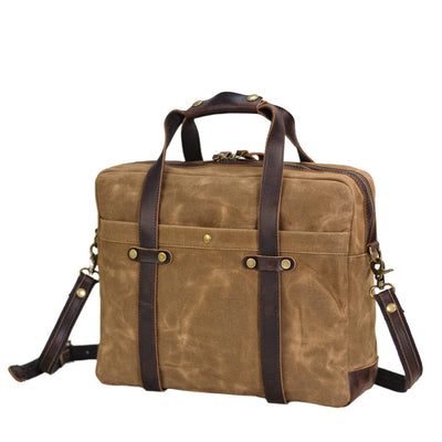 khaki waxed canvas briefcase side