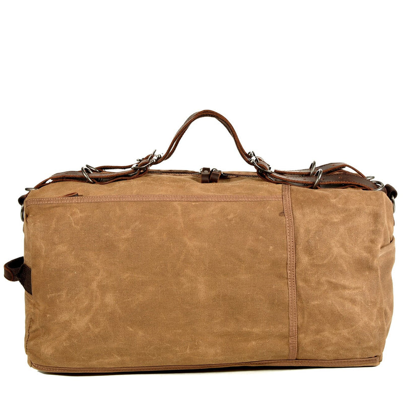 khaki waxed canvas sports duffle bag back