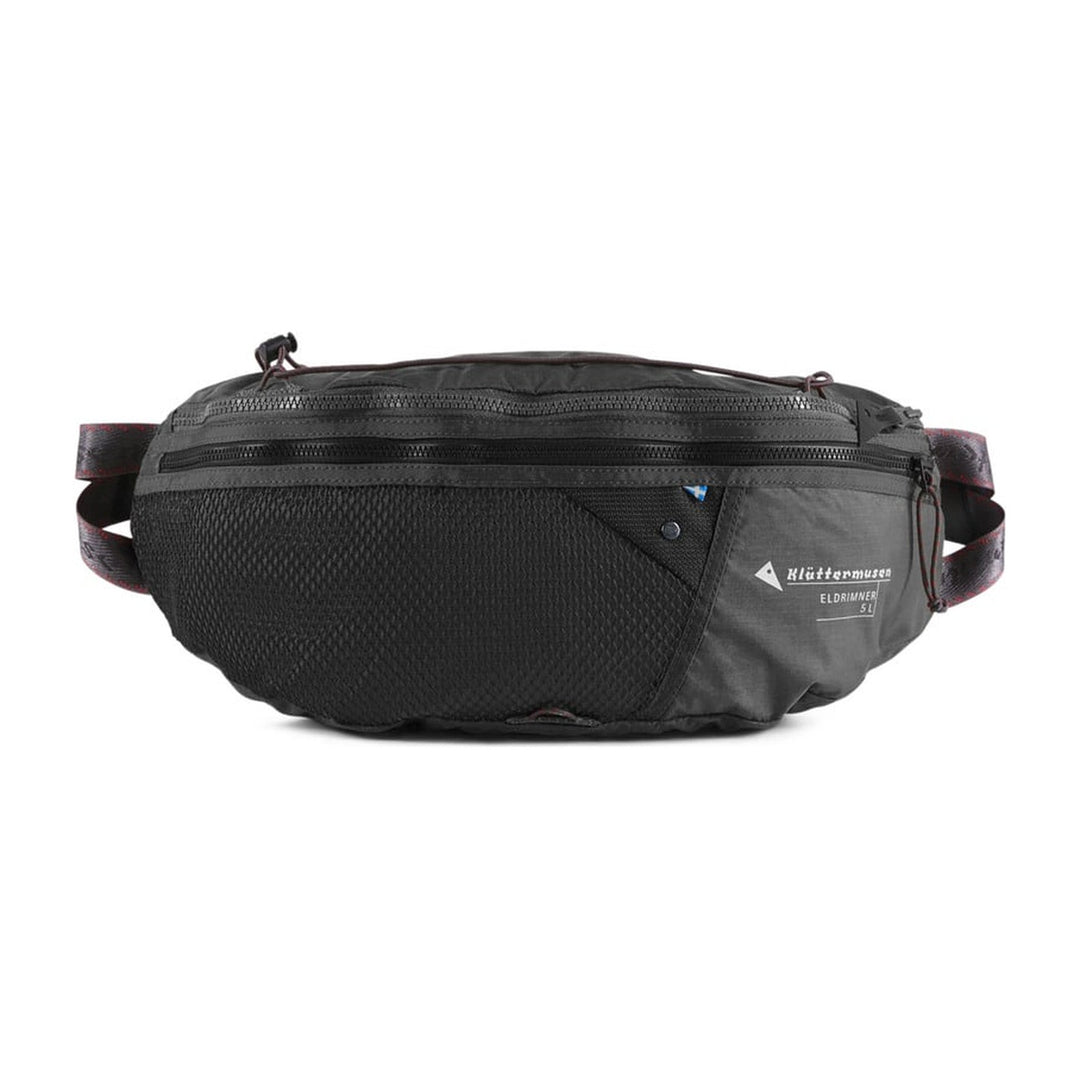 Klättermusen Eldrimner Lumbarpack 5L in Raven, lightweight running hip pack, front view