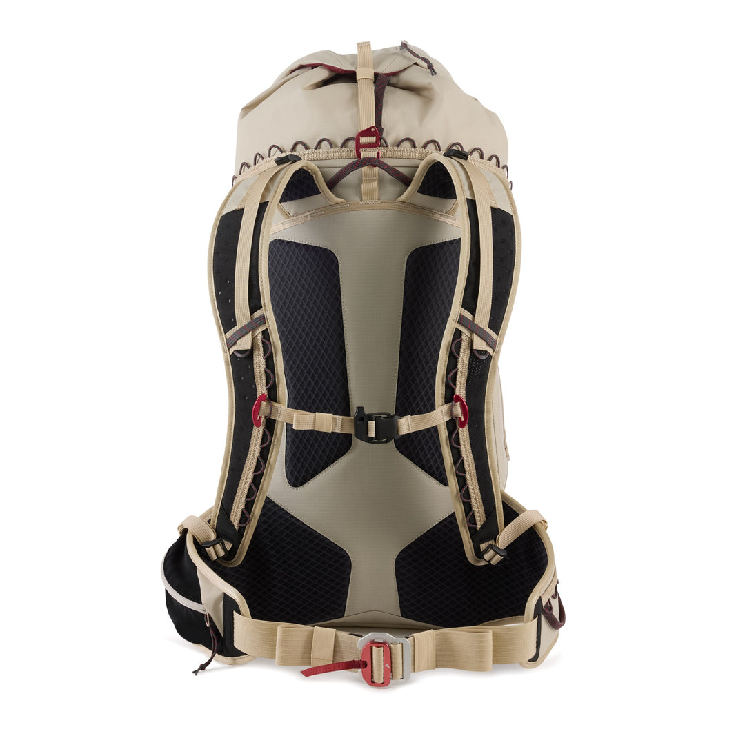 Gyme Backpack 25L in Silver Creme — back view with padded harness, mesh back panel and hip belt