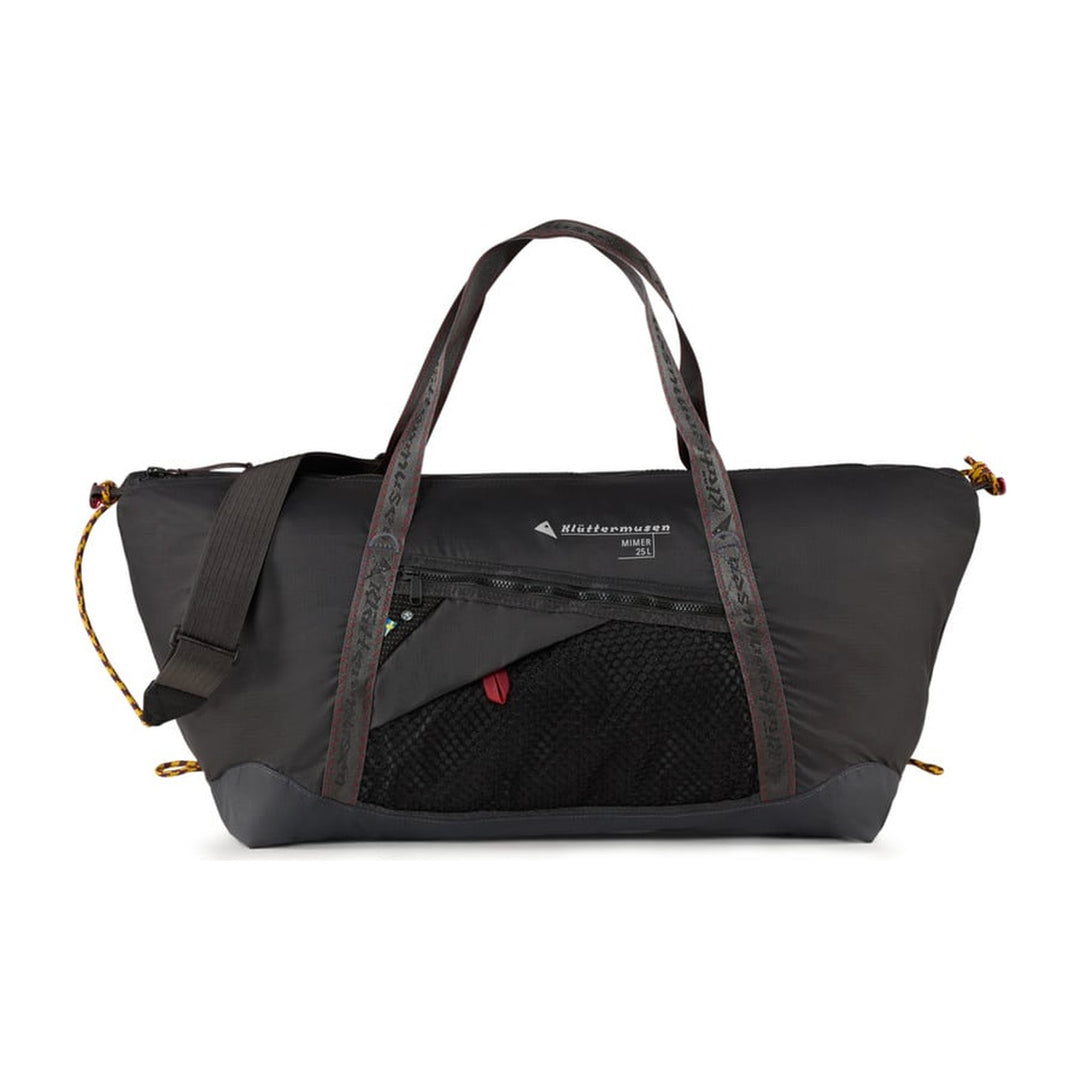 Klättermusen Mimer Duffelbag 25L in Raven, packable duffel bag, front view